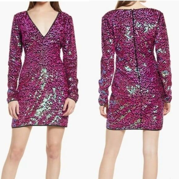 SHO by Tadashi Shoji Long Sleeve Paillette Body-Con Cocktail Dress Size S NWT - Picture 1 of 10